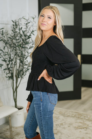 Lesson Taught Smocked Blouse in Black