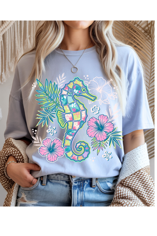 Floral Seahorse Graphic Tee