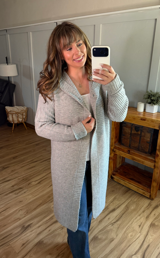 Lillian Long Hooded Cardigan - Grey