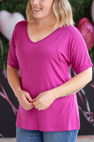 Bamboo V Neck Tee - Magenta