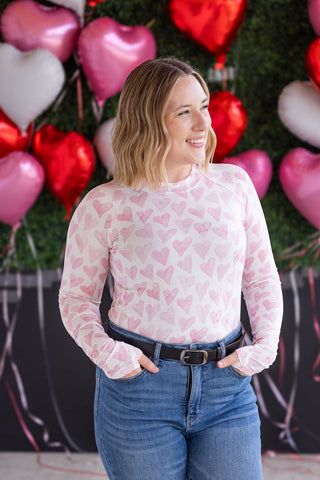 Blair Long Sleeve Top -  Blushing Pink Hearts