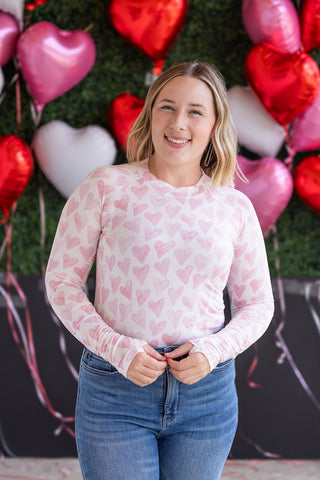Blair Long Sleeve Top -  Blushing Pink Hearts