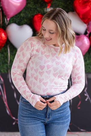 Blair Long Sleeve Top -  Blushing Pink Hearts