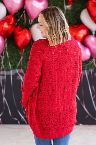 Open Knit Cardigan - Red