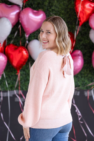 Bethany Bow Knit Sweater - Light Pink