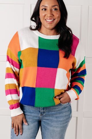 Manifesting Moment Checkered Color Block Sweater