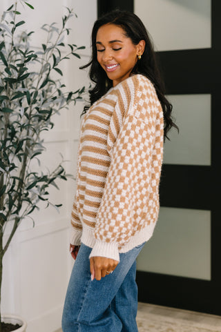 Pattern Play Oversized Pullover in Taupe