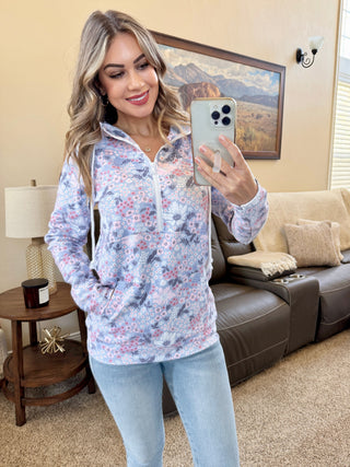 HalfZip Hoodie - Ditsy Blush Floral