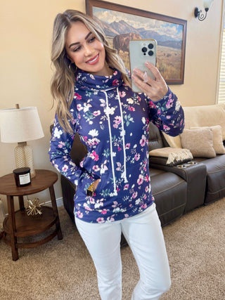 Soft Funnel Neck - Navy Floral