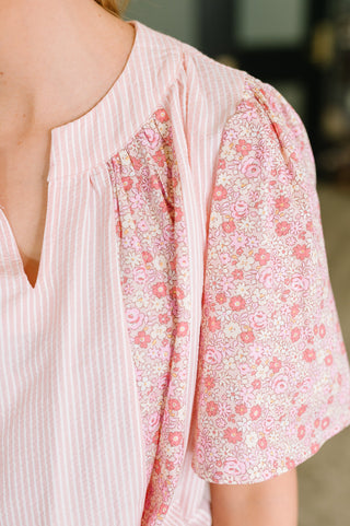 Pretty Prime Bell Sleeve Color Block Blouse