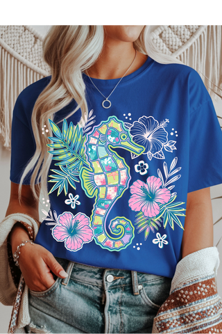 Floral Seahorse Graphic Tee