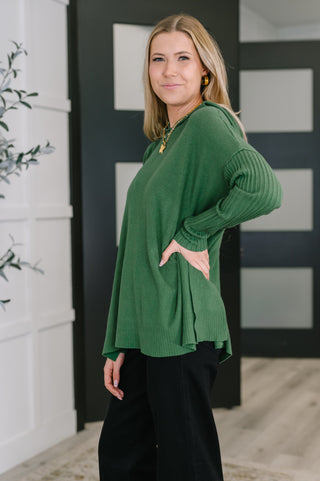 Running Late Hooded Long Sleeve in Dark Green
