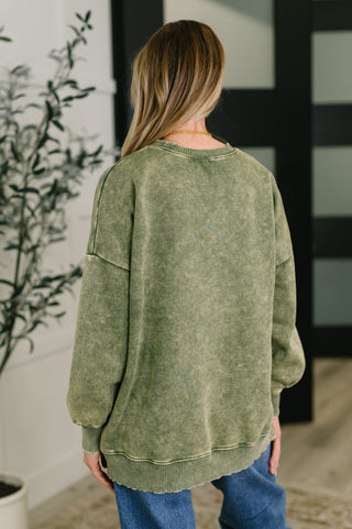 Safe and Secure Mineral Wash Pullover in Light Olive