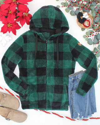 Sherpa Fullzip Hoodie - Evergreen Plaid