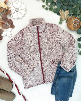 Two Tone Fullzip Sherpa - Cranberry and White