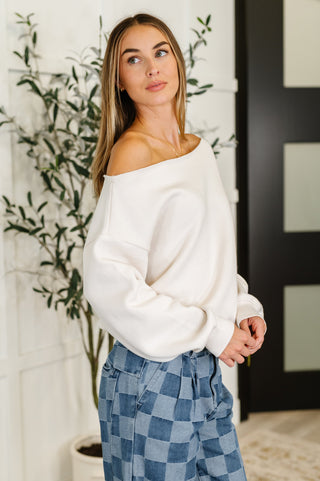 Side Hustle Off Shoulder Long Sleeve Top in Bone