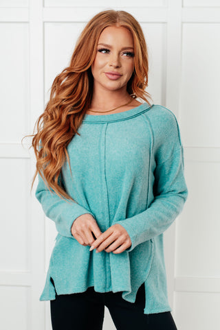 Simple Silhouette Brushed Hacci Sweater in Dusty Teal