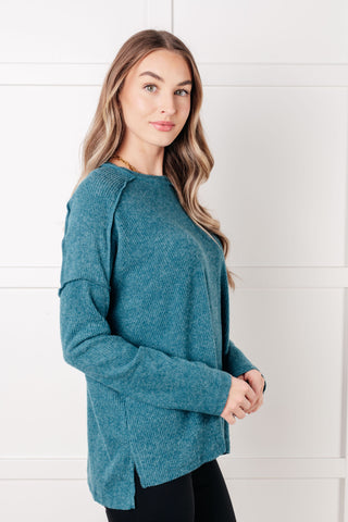 Simply Basic Ribbed Hacci Sweater in Teal