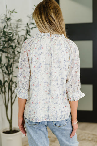 Sweet Ruffle Affair High Neck Blouse in Blue
