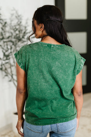 Top That Mineral Wash Tee in Dark Green