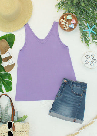 Vera V Neck Tank - Lavender