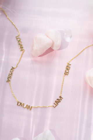 Custom Cherish Multiple Name Necklace - Water Resistant