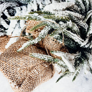 Snow Topped Christmas Trees With Wood & Jute Base