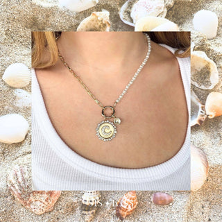 Pearl and Paperclip Chain Charm Necklace