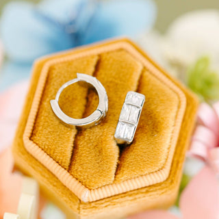 Silver Triple Baguette Huggies