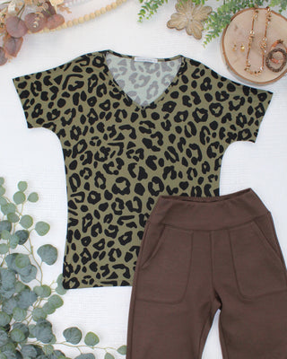 Chloe Cozy Top - Olive Animal Print