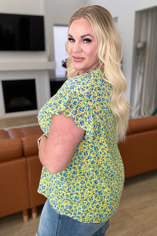 Anywhere We Go Flutter Sleeve Top in Blue Combo