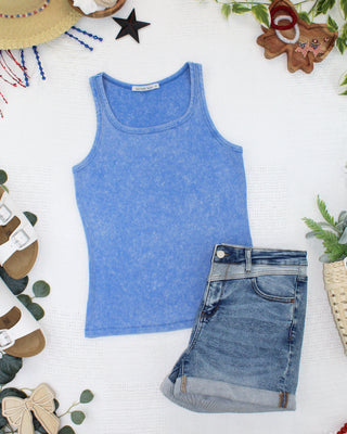 Audrey Vintage Wash Tank - Blue