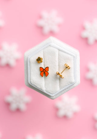 Red Bow Flat-Back Earrings