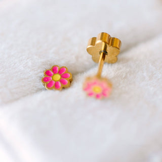 Hot Pink Tiny Daisy Stud Earrings