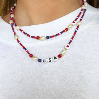 Red, White and Blue Beaded Necklace