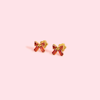 Red CZ Bow Flatback Earrings