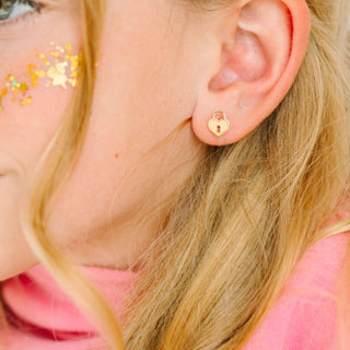 Heart Locket & Key Flat Back Earrings