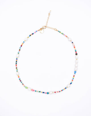 Rainbow and Pearl Beaded Necklace