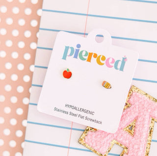 Apple & Pencil Studs