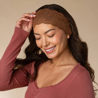 Wide Lace Elastic Headbands 2pc Set - Mocha & Chocolate