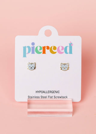 Gray Cat Flat-Back Earring