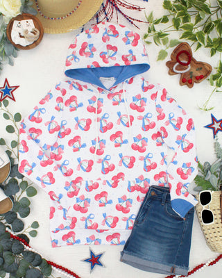 Hailey Pullover Hoodie - Patriotic Cherries
