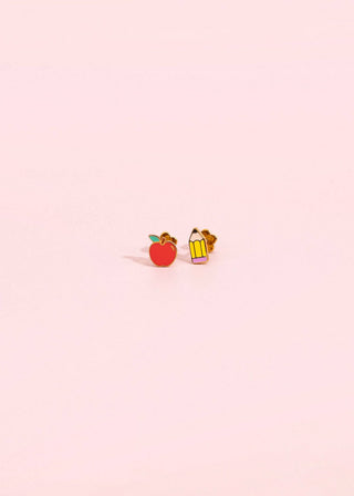 Apple and Pencil Flat Back Earrings