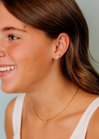 CZ Cross Flatback Earrings