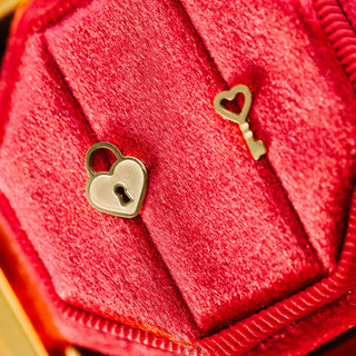 Heart Locket & Key Flat Back Earrings