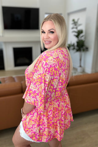 Dreamer Peplum Top in Pink Filigree