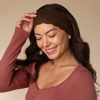 Wide Lace Elastic Headbands 2pc Set - Mocha & Chocolate