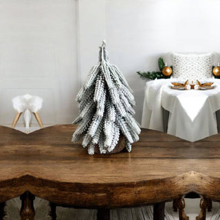 Snow Topped Christmas Trees With Wood & Jute Base
