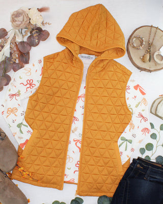 Heather Geometric Hooded Vest - Mustard