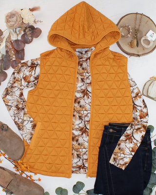 Heather Geometric Hooded Vest - Mustard